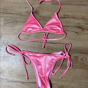Pink velvet two piece swimsuit